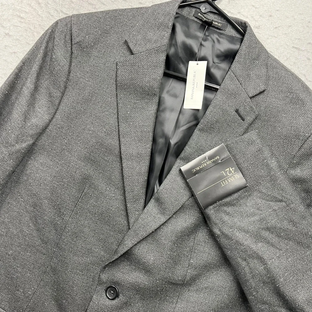 Banana Republic Mens Slim Fit Sport Coat Grey Textured Blazer 42L New Snag